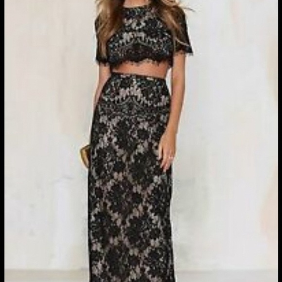 THE JETSET DIARIES FANTASIA BLACK LACE SUPER GLAM 2PIECE SET WITH EYELASH TRIM - Picture 1 of 15